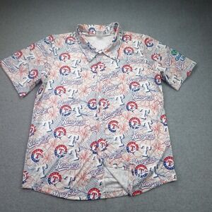 Texas Rangers Shirt Mens Medium White Red Blue Tropical Hawaiian Button Up MLB